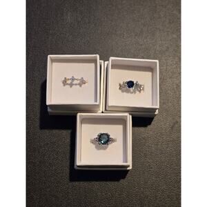 3 Gemstone Ring Lot Womens Blue Green Opal CZ Silver (Gold Plated) Size Unknown